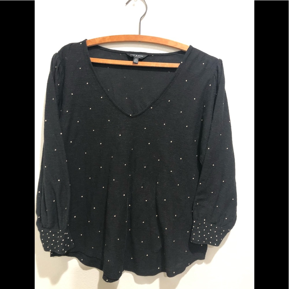 Lucky Brand black polka dot top size large